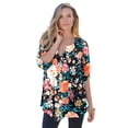 thumbnail image 1 of Roaman's Women's Plus Size Tara Pleated Shirt – Adjustable 3/4 Sleeve Swing Tunic With Notch Collar, 1 of 4