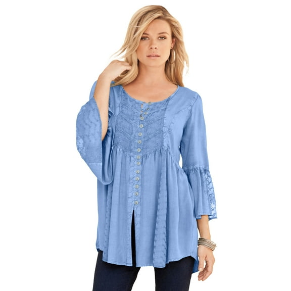 Roaman's Women's Plus Size Taylor Acid Wash Big Shirt