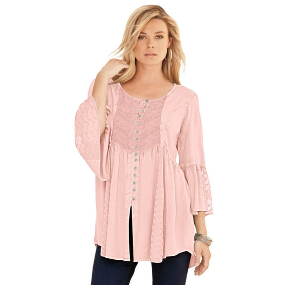 Roaman's Women's Plus Size Taylor Acid Wash Big Shirt