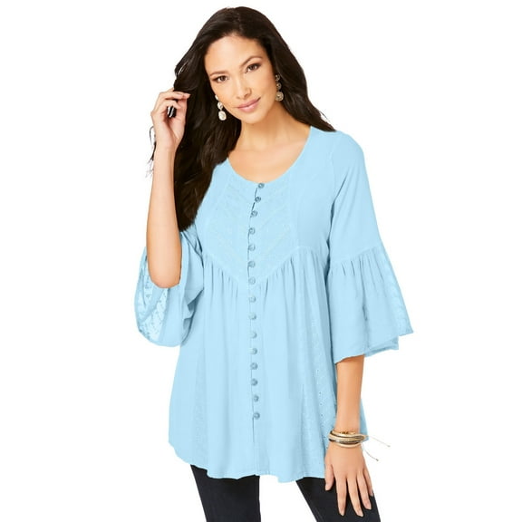 Roaman's Women's Plus Size Taylor Acid Wash Big Shirt