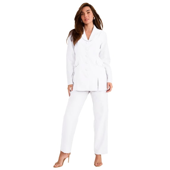 Roaman's Women's Plus Size Petite Plus Size Long Sleeve Ten-Button Shawl-Collar Pant Suit – 2-Piece Pant Set