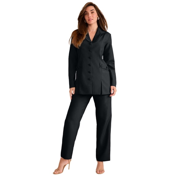 Roaman's Women's Plus Size Petite Plus Size Long Sleeve Ten-Button Shawl-Collar Pant Suit – 2-Piece Pant Set