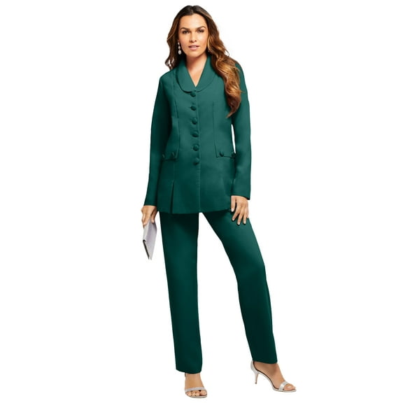 Roaman's Women's Plus Size Long Sleeve Ten-Button Shawl-Collar Pant Suit – 2-Piece Pant Set