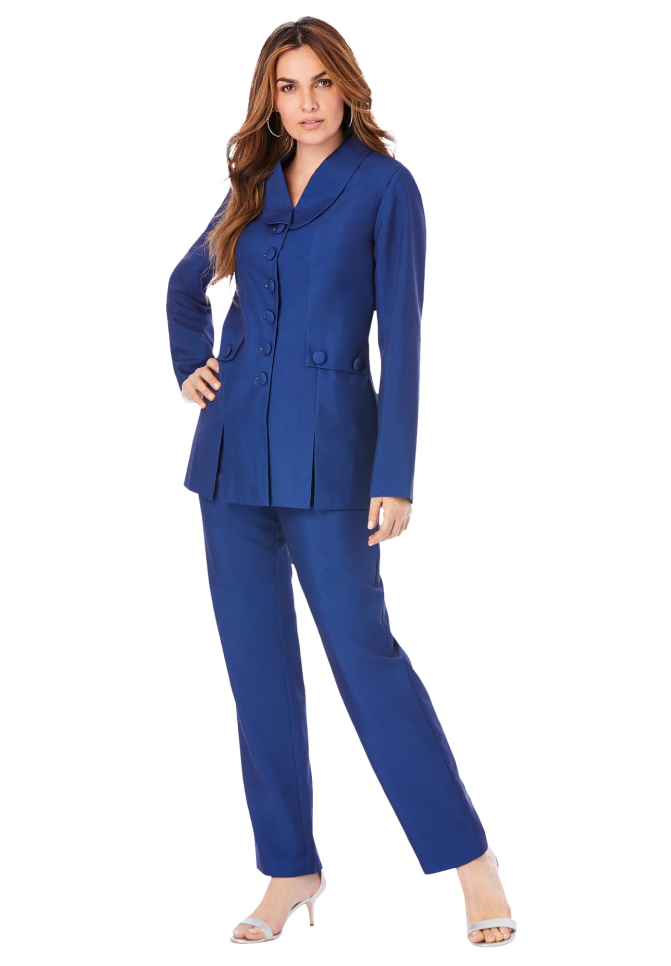 Roaman's Women's Plus Size Petite Ten Button Pant Suit - Walmart.com