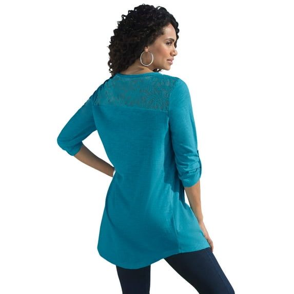 Roaman's Women's Plus Size Textured Lace Trimmed Tunic