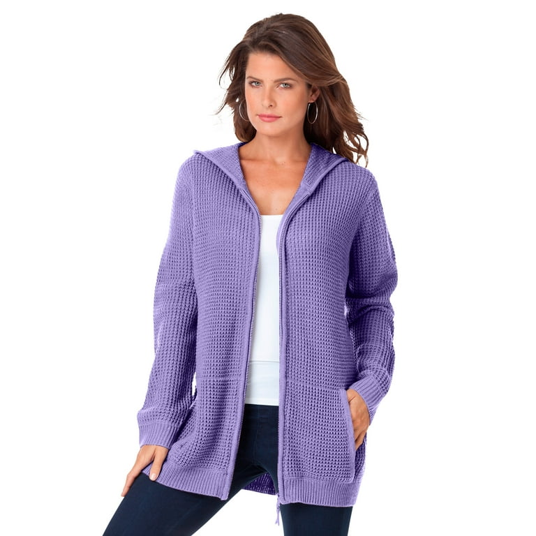 Roaman s Women s Plus Size Thermal Waffle Hoodie Zip Up Cardigan Jacket Walmart