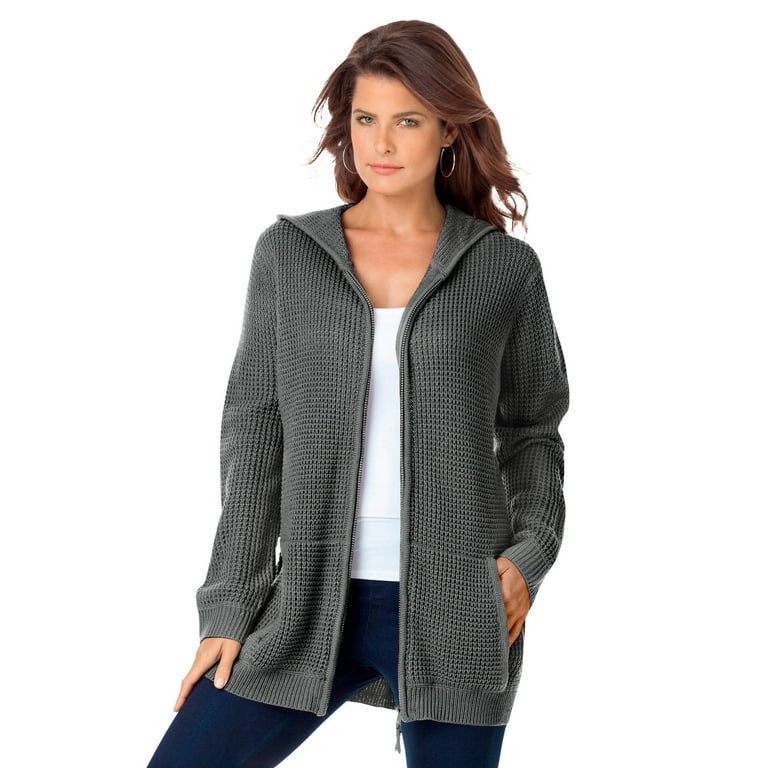 Roaman s Women s Plus Size Thermal Waffle Hoodie Zip Up Cardigan Jacket Walmart