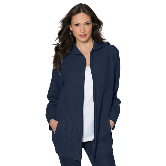 Roaman's Women's Plus Size Thermal Waffle Hoodie Zip Up Cardigan Jacket