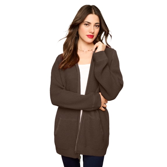 Roaman's Women's Plus Size Thermal Waffle Hoodie Zip Up Cardigan Jacket