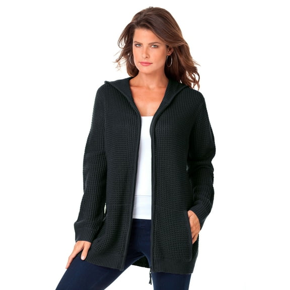 Roaman's Women's Plus Size Thermal Waffle Hoodie Zip Up Cardigan Jacket