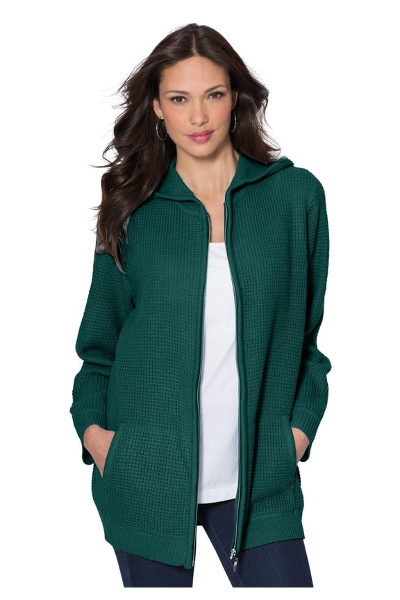 Women's Plus Size Thermal Waffle Hoodie Zip Up Cardigan Jacket