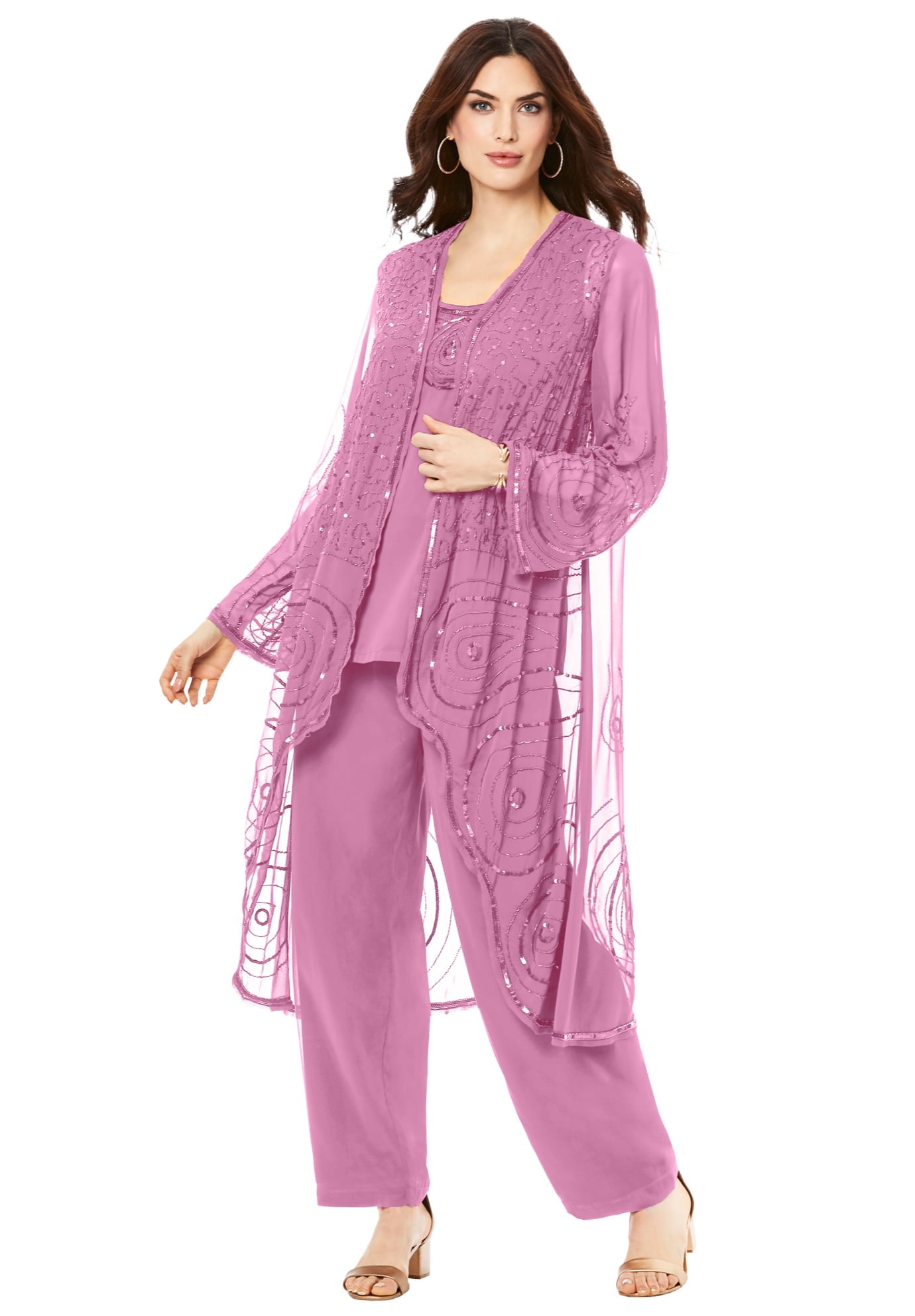 Roaman's Women's Plus Size ThreePiece Beaded Pant Suit