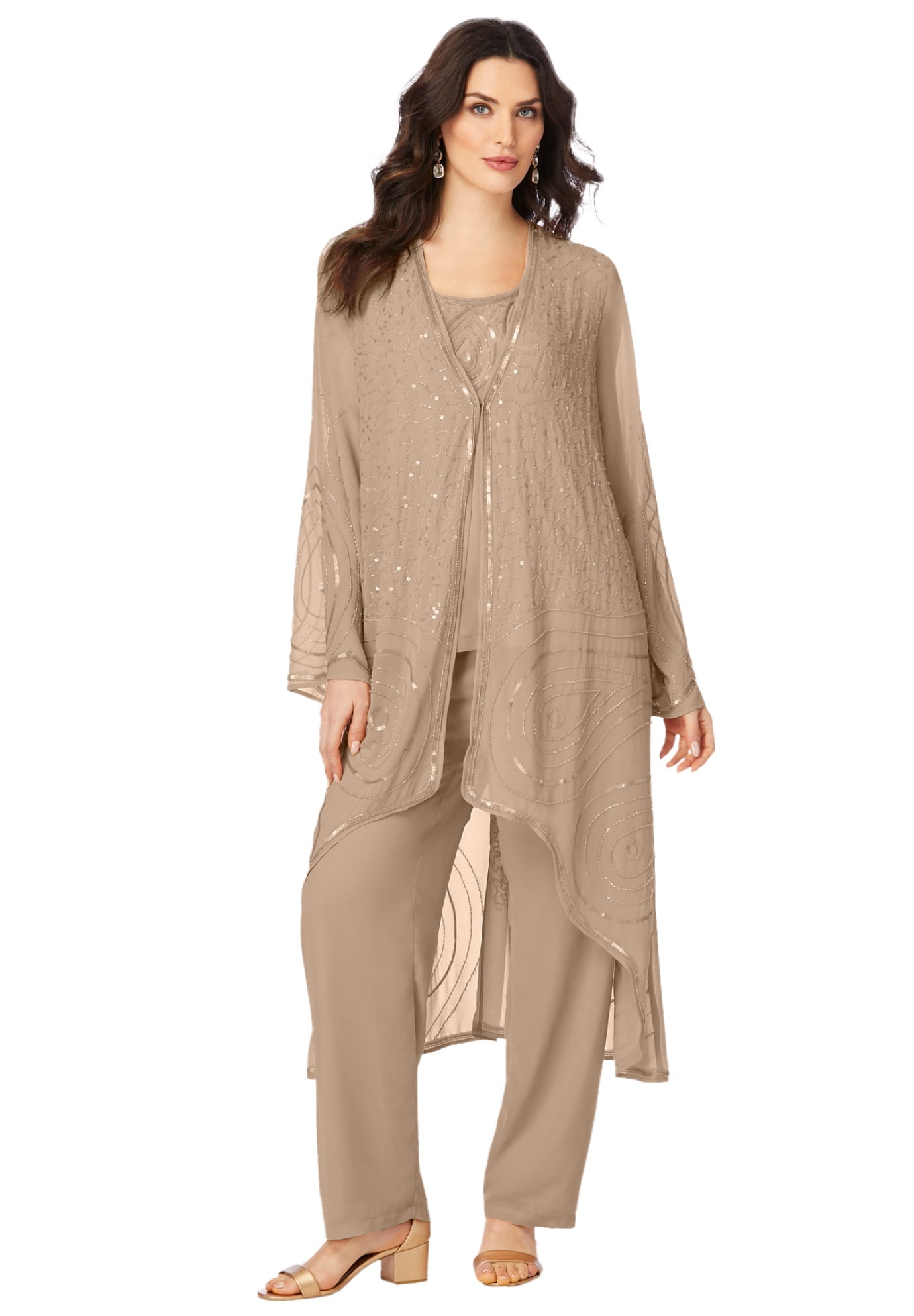 Roaman s Women s Plus Size Three Piece Beaded Pant Suit Formal