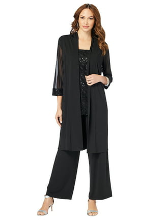  Roaman's Women's Plus Size Three-Piece Beaded Pant Suit - 14 W,  Black : Clothing, Shoes & Jewelry