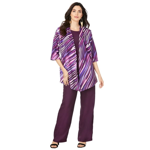 Roaman's Women's Plus Size Three Piece Pant Suit