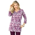 thumbnail image 1 of Roaman's Women's Plus Size Three-Quarter Sleeve Notch Neck Soft Knit Tunic, 1 of 6