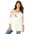 thumbnail image 1 of Roaman's Women's Plus Size Three-Quarter Sleeve Embellished Tunic, 1 of 6