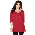 thumbnail image 1 of Roaman's Women's Plus Size Three Quarter Sleeve Embellished Tunic, 1 of 6