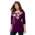 thumbnail image 1 of Roaman's Women's Plus Size Three Quarter Sleeve Embellished Tunic, 1 of 6