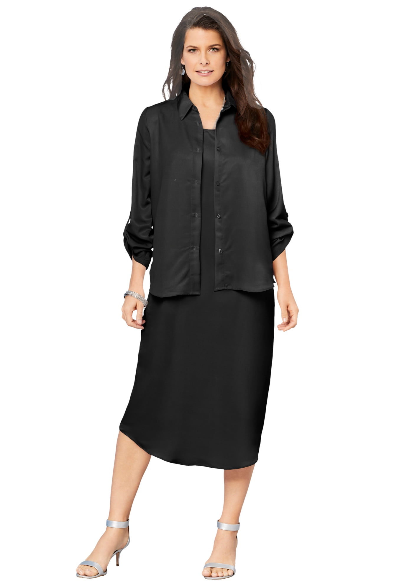 Roaman's Women's Plus Size Petite Two-piece Skirt Suit With Shawl
