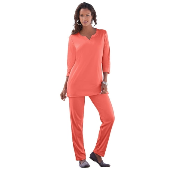 Roaman's Women's Plus Size Three-Quarter Sleeve Notch Neck Soft Knit Tunic