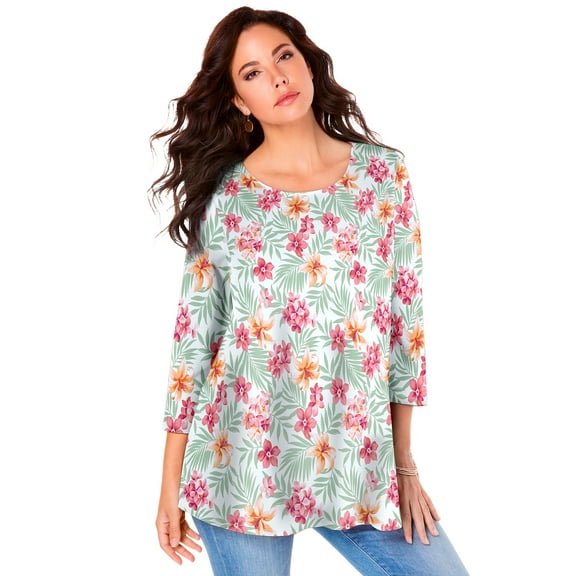 Roaman's Women's Plus Size Ultimate Three Quarter Sleeve Swing Tee