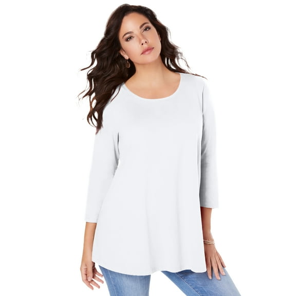 Roaman's Women's Plus Size Ultimate Three Quarter Sleeve Swing Tee