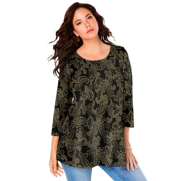 Roaman's Women's Plus Size Ultimate Three Quarter Sleeve Swing Tee