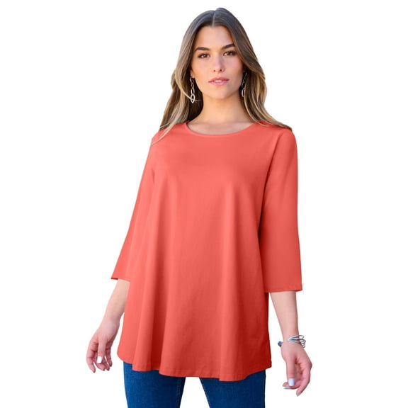 Roaman's Women's Plus Size Ultimate Three Quarter Sleeve Swing Tee
