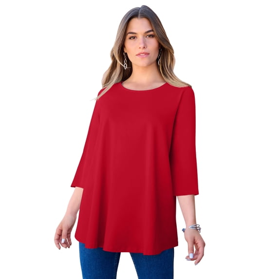 Roaman's Women's Plus Size Ultimate Three Quarter Sleeve Swing Tee