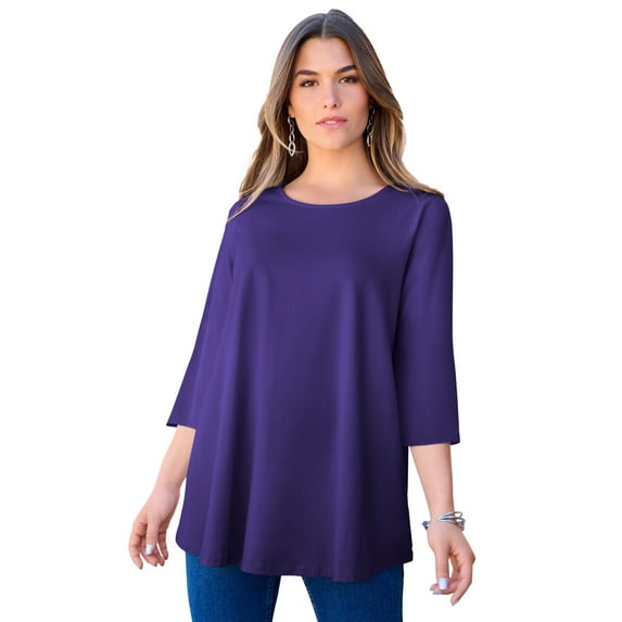 Roaman's Women's Plus Size Ultimate Three Quarter Sleeve Swing Tee