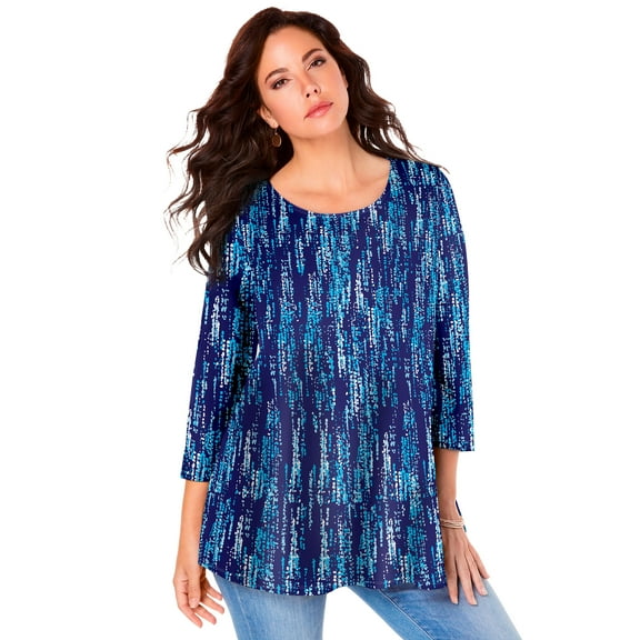 Roaman's Women's Plus Size Ultimate Three Quarter Sleeve Swing Tee