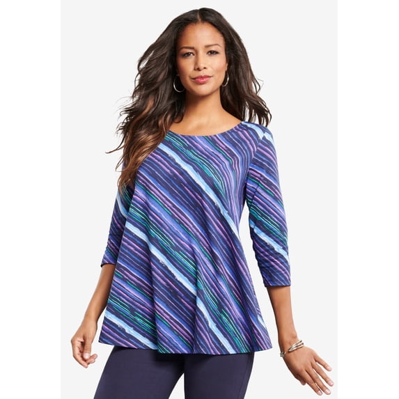 Roaman's Women's Plus Size Ultimate Three Quarter Sleeve Swing Tee