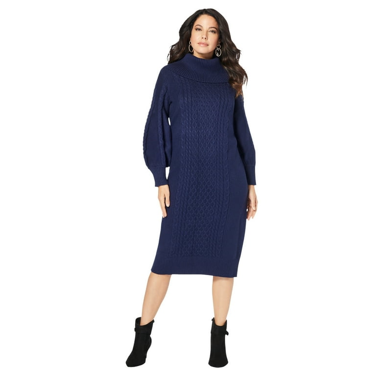 Roaman's Women's Plus Size Turtleneck Sweater Dress Dress 