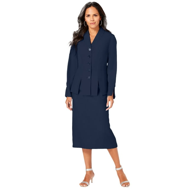 Roaman's Women's Plus Size Two-Piece Skirt Suit With Shawl-Collar Jacket Skirt Suit
