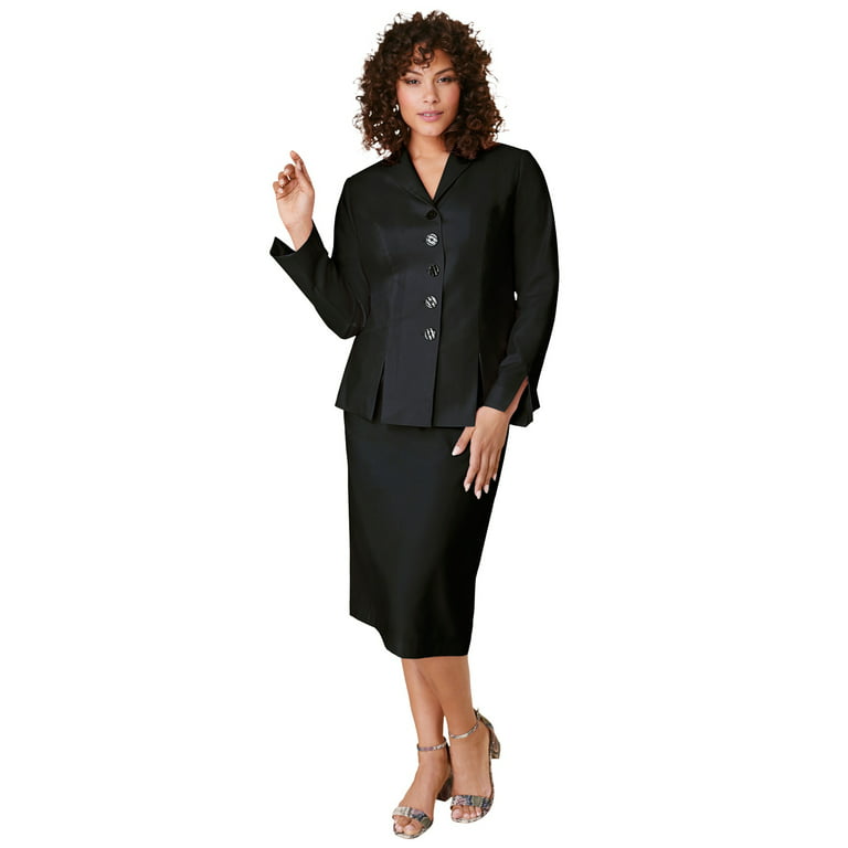 Roaman's Women's Plus Size Two-Piece Skirt Suit With Shawl-Collar