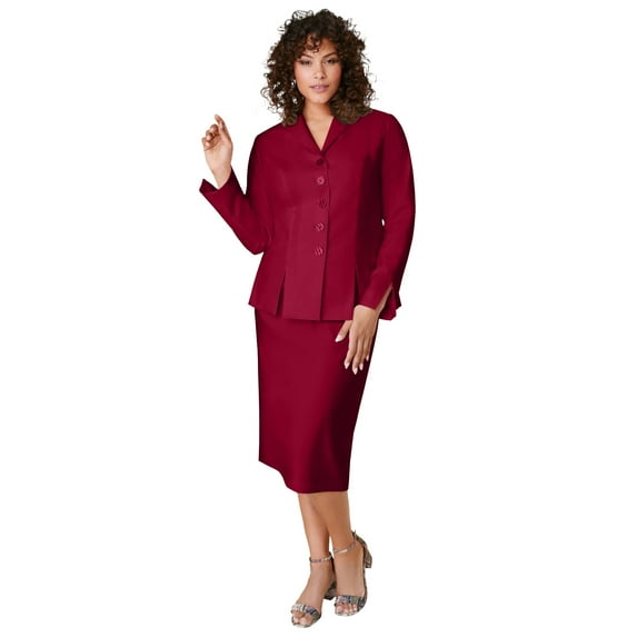 Roaman's Women's Plus Size Long Sleeve Shawl-Collar Jacket & Sheath Skirt Set – 2-Piece Suit