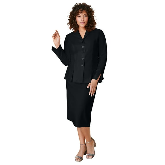 Roaman's Women's Plus Size Long Sleeve Shawl-Collar Jacket & Sheath Skirt Set – 2-Piece Suit