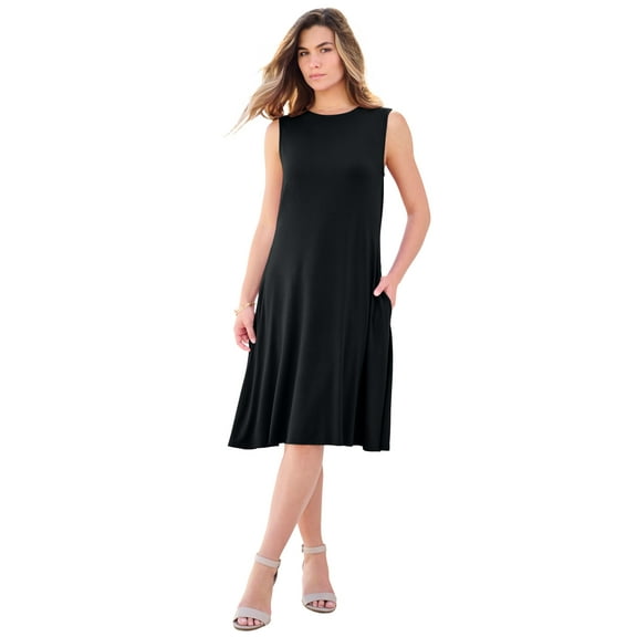 Roaman's Women's Plus Size Stretch Knit Two-Pocket Swing Tank Dress