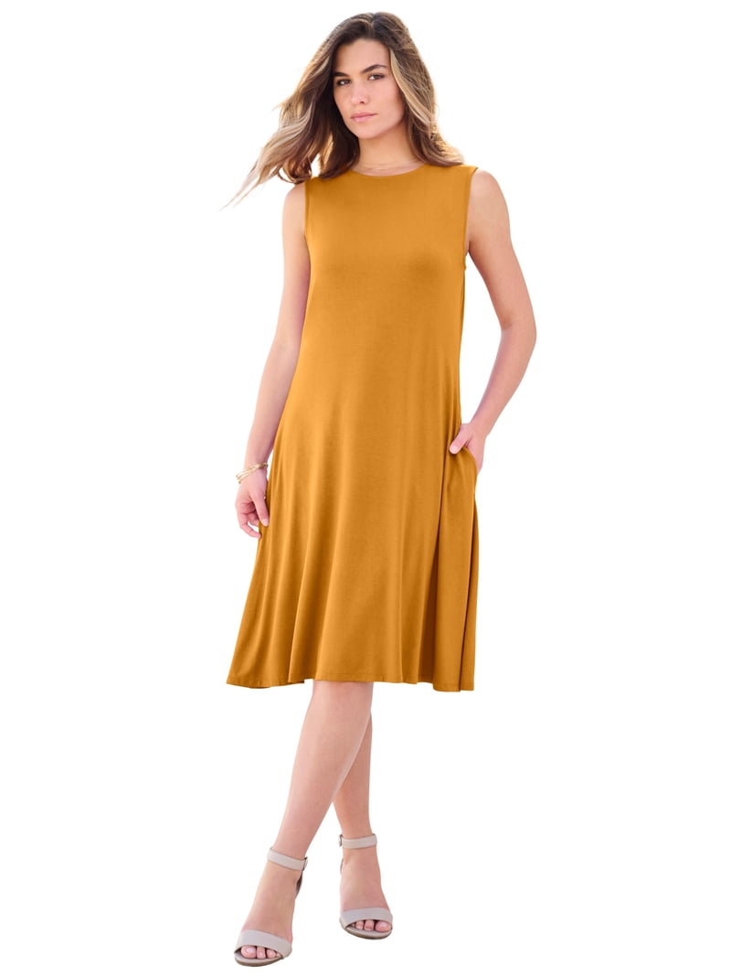 Roaman's Women's Plus Size Stretch Knit Two-Pocket Swing Tank Dress Roaman's Women's Plus Size Stretch Knit Two-Pocket Swing Tank Dress