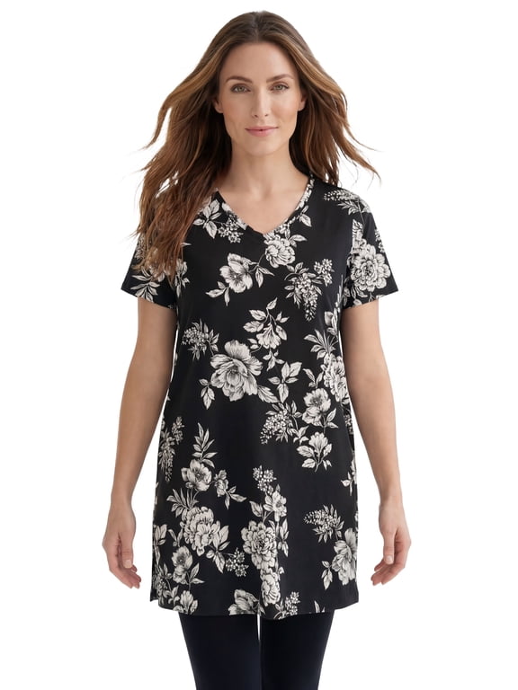 Women's Plus Size Ultimate Cotton V-Neck Short Sleeve Tunic