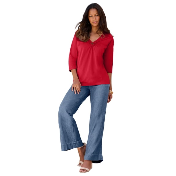 Roaman's Women's Plus Size Ultimate Keyhole V Neck Tee