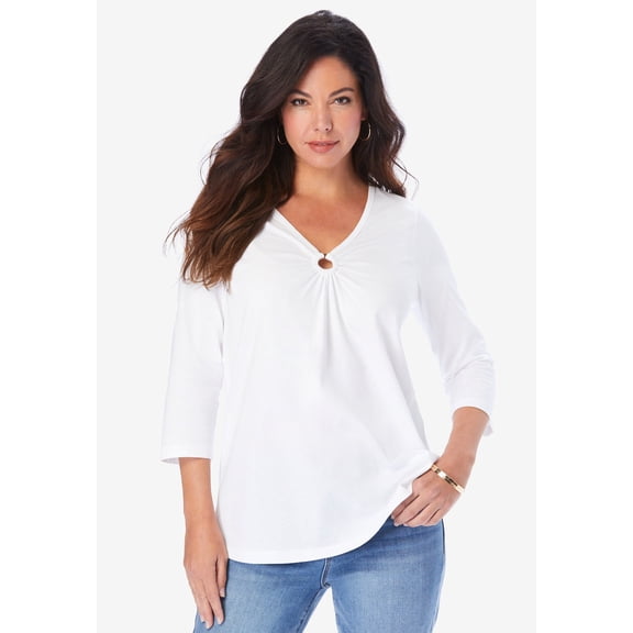 Roaman's Women's Plus Size Ultimate Keyhole V Neck Tee