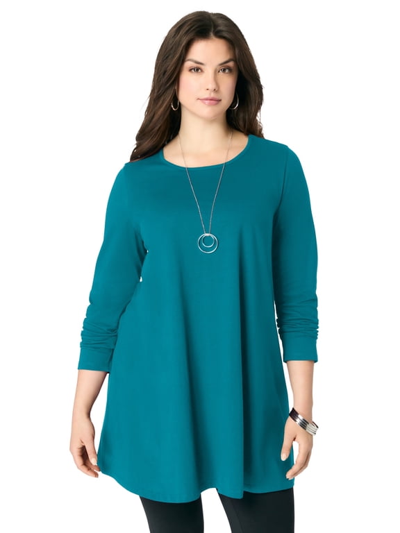 Women's Plus Size Ultimate Long Sleeve Crewneck Swing Tunic