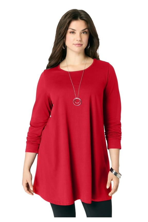Women's Plus Size Ultimate Long Sleeve Crewneck Swing Tunic