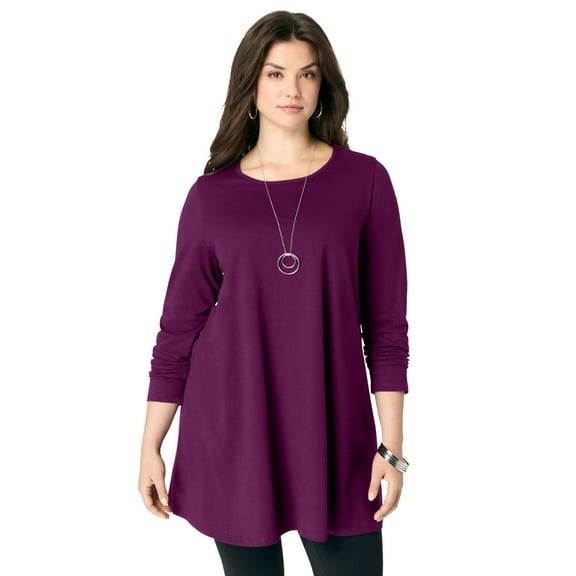 Roaman's Women's Plus Size Ultimate Long Sleeve Crewneck Swing Tunic