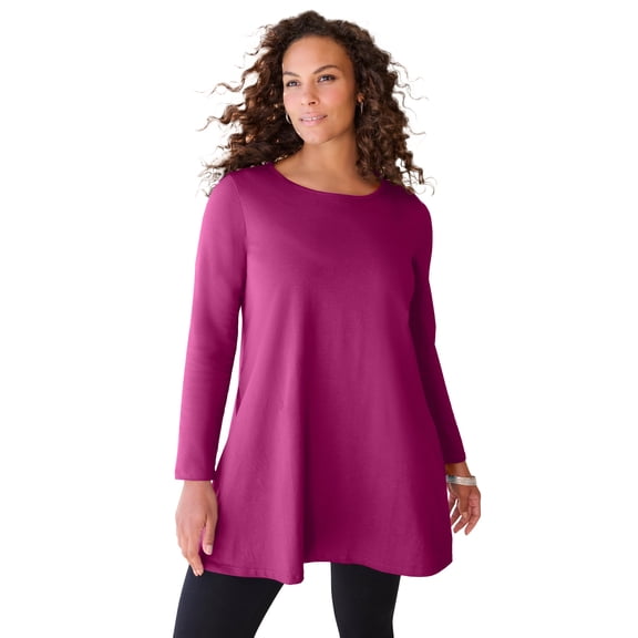 Roaman's Women's Plus Size Ultimate Long Sleeve Crewneck Swing Tunic