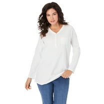 Roaman's Women's Plus Size Ultimate Long Sleeve Henley Tee With Sweetheart Neck
