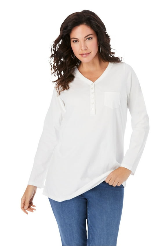 Women's Plus Size Ultimate Long Sleeve Henley Tee With Sweetheart Neck