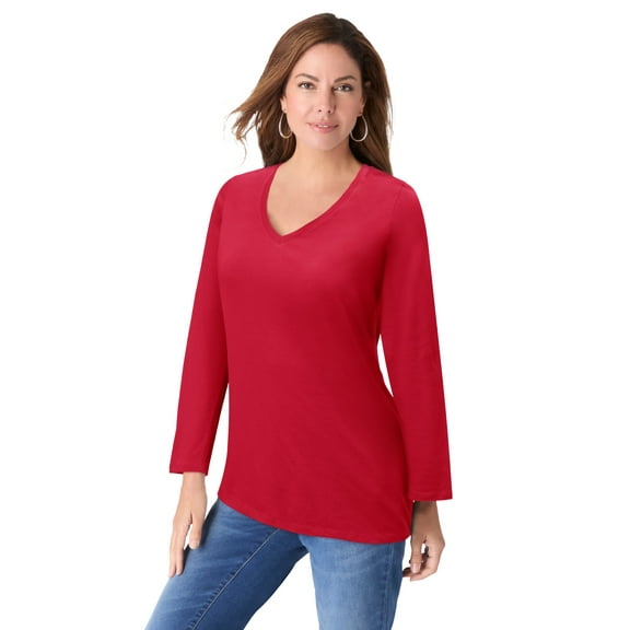 Roaman's Women's Plus Size Ultimate Long Sleeve V Neck Tee